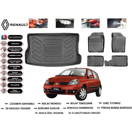 Clio 2 Hb 2001 Model Bagaj Havuzu Araca Özel Paspas Takımı Prrox