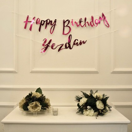 Kişiye Özel Simli Fuşya Renkli Happy Birthday El Yazısı Banner