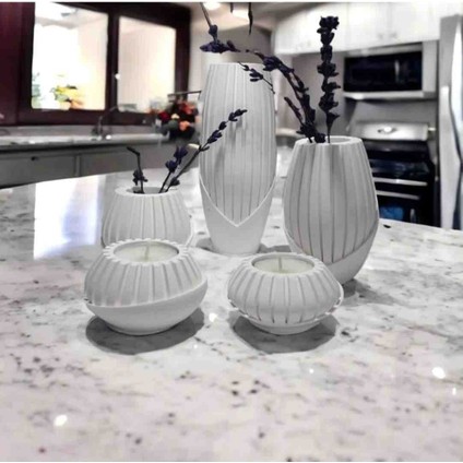 5'li Beton Vazo & Mumluk Seti