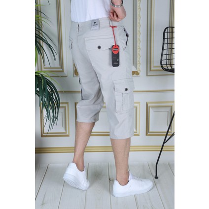 Taş Renk Erkek Regular Fit Rahat Kesim Kapri Likralı Gabardin Diz Altı Kargo Cepli Bermuda Kapri fiyatları