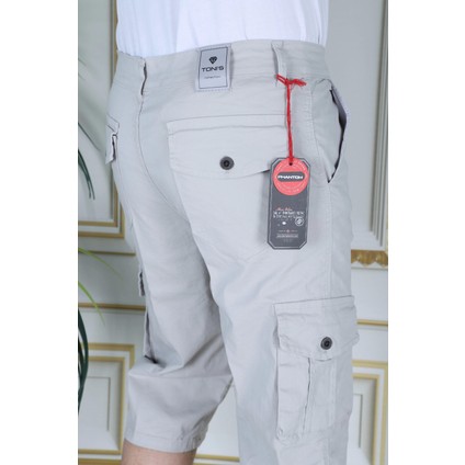 Taş Renk Erkek Regular Fit Rahat Kesim Kapri Likralı Gabardin Diz Altı Kargo Cepli Bermuda Kapri modelleri