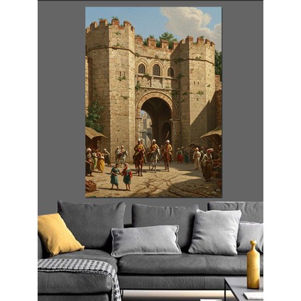 Osmanlı Tarihi Kapıdan Geçen Kalabalık Dekoratif Kanvas - Mdf Ahşap Tablo
