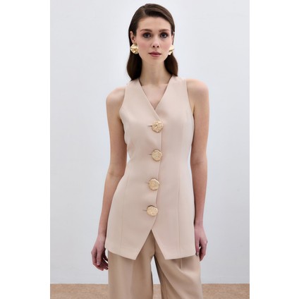Gold Düğmeli Yelek - Bej fiyatları