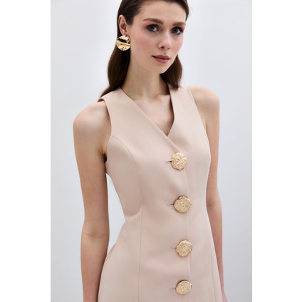 Gold Düğmeli Yelek - Bej indirimleri
