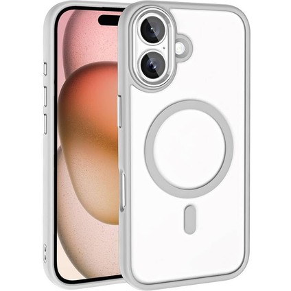 Uyumlu Apple iPhone 16 Kılıf Wireless Şarj Özellikli Krom Magsafe Silikon Kapak Gümüş