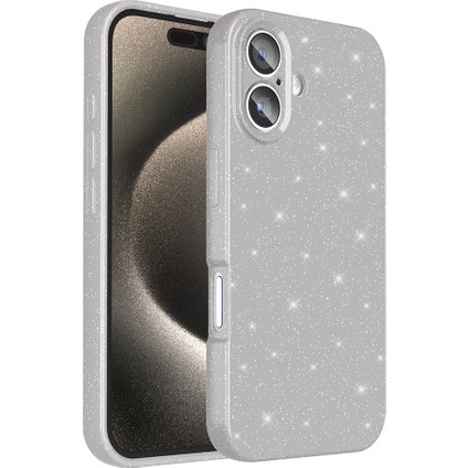 iPhone 16 Plus Kılıf Kamera Korumalı Simli Parıltılı Lüks Silikon modelleri