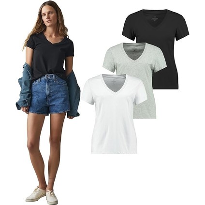 3'lü Kutu Premium Kadın V Yaka Tee T-Shirt Rosie