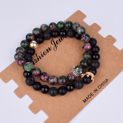 17CM Tarzı No.24 Boyutu Taş Boncuk Bileklik Çifti Hediye Arkadaşlar Takı Erkek Setleri Taç Kadın Bilezik Doğal Taş Boncuklu Bilezik Çift Bileziği (Yurt Dışından)