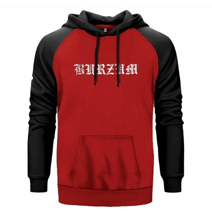 Burzum Logo Yazı Kırmızı Renk Reglan Kol Kapşonlu Sweatshirt