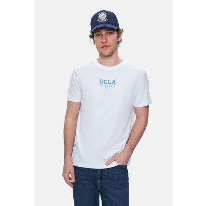 Sherman Beyaz Bisiklet Yaka Baskılı Standard Fit Erkek Tshirt