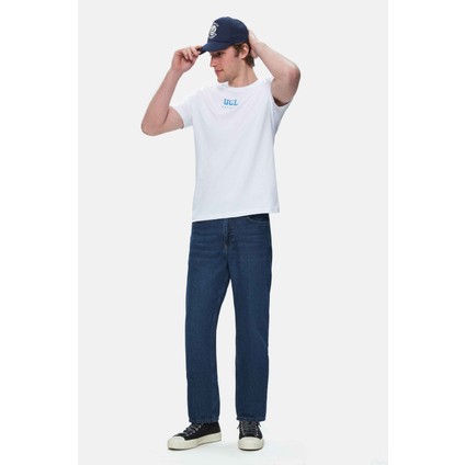 Sherman Beyaz Bisiklet Yaka Baskılı Standard Fit Erkek Tshirt