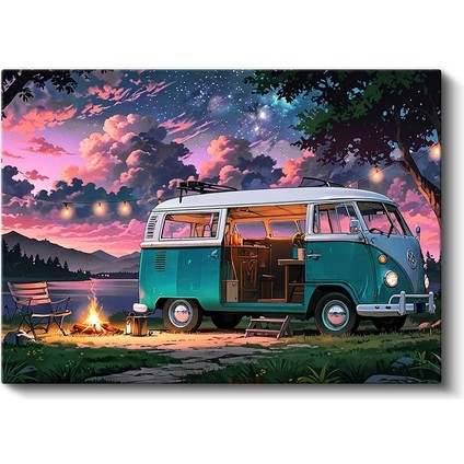 Kamp Alanında Volkswagen T2 Van Tabloları