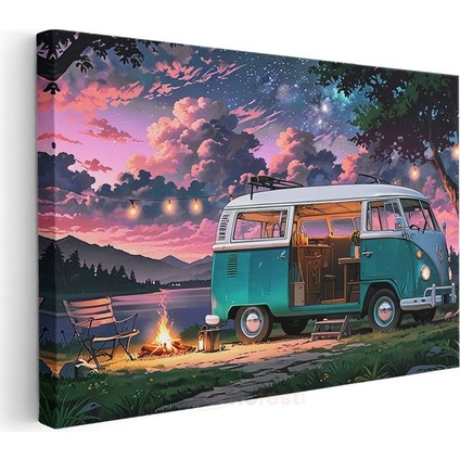 Kamp Alanında Volkswagen T2 Van Tabloları