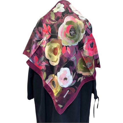 VİŞ002 Gül Desenli Vual Ipek Şal