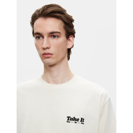 LTB Erkek Basıc Sırtı Baskılı Rahat Kesim Loose Bej T-shırt indirimleri