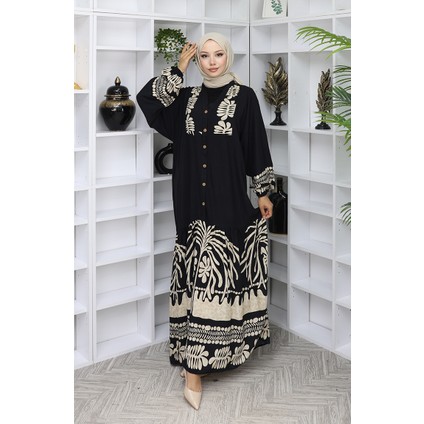Viskon Kumaş Yarım Düğmeli Elbise 0056-01 Siyah modelleri