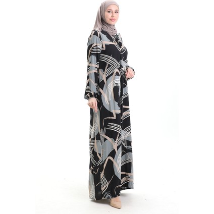 Viskon Kare Yaka Elbise 994585H-01 Siyah Gri fiyatları