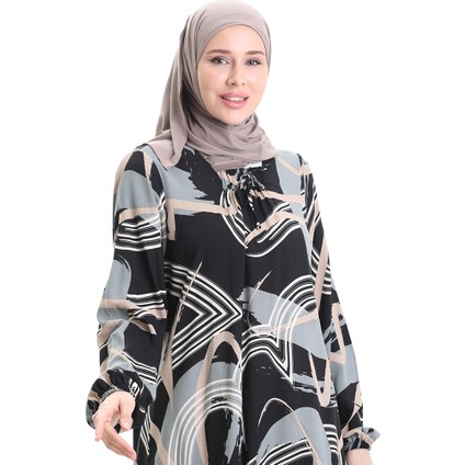 Viskon Kare Yaka Elbise 994585H-01 Siyah Gri fırsatları