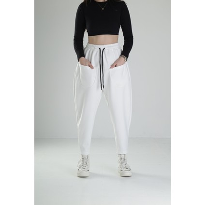 Önden Cepli Ekru Baget Pantolon