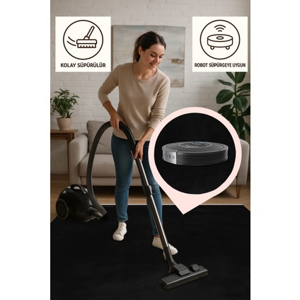 Lofy Halı Tek Renk Siyah Salon Halısı Kaymaz Taban 160X230 modelleri