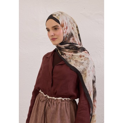 Vıntage Rose Desen Rami Şal Siyah