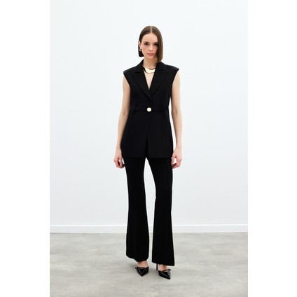 Toka Detaylı Uzun Yelek - Siyah fiyatları