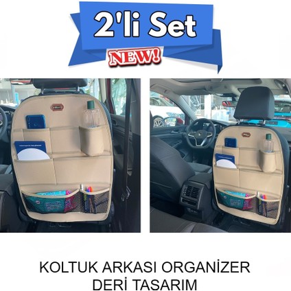 renault Megane 3 Uyumlu Deri Koltuk Arkası Organizer 2'li Set Düzenleyici Bej Autogoodstore