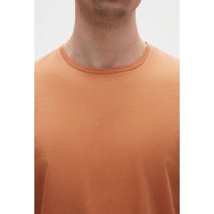 Slim Fit Tarçın Bisiklet Yaka Pamuklu Nefes Alabilen T-Shirt 4HC141996753M