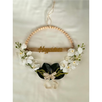 30 cm Metal Kasnaklı Orkide Çiçekli Dış Kapı Süsü – Hoşgeldiniz Yazılı Ev Dekoru ve Hediyelik Şık Dekor -Gold Hoşgeldiniz indirimleri