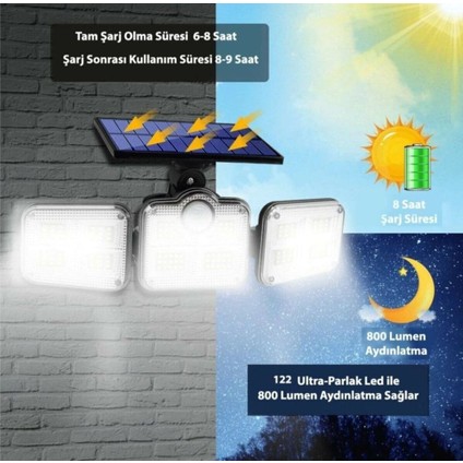 Kumandalı Solar Güneş Enerjili 122 Ledli Hareket Sensörlü Bahçe Aydınlatma Sokak Lambası fiyatları
