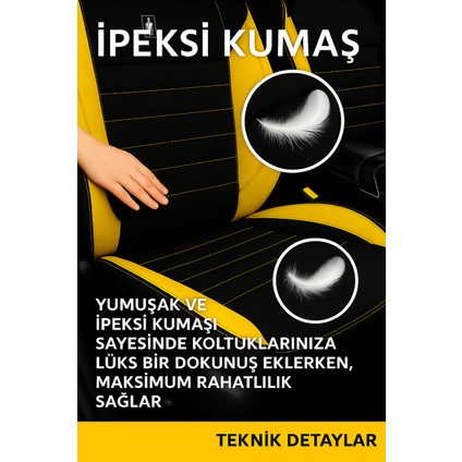 Honda Concerto (4 Kapı) 1988–1994 Pulse Serisi Raşel Siyah Sarı Koltuk Kılıfı