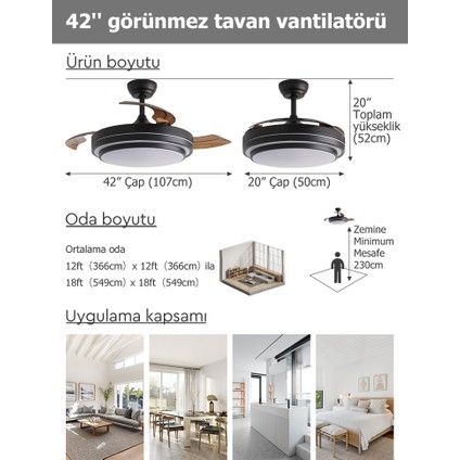 Dlc Vespero LED Tavan Vantilatörü Kumandalı 106 cm