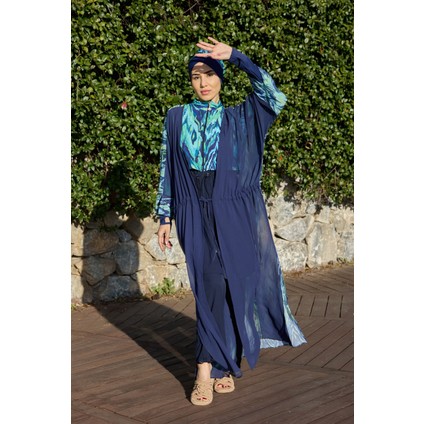 Viona Model Mavi Beli Bağcıklı Tesettür Pareo Kadınlar İçin Şık Tasarım