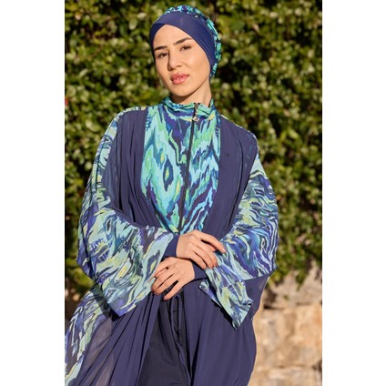 Viona Model Mavi Beli Bağcıklı Tesettür Pareo Kadınlar İçin Şık Tasarım modelleri