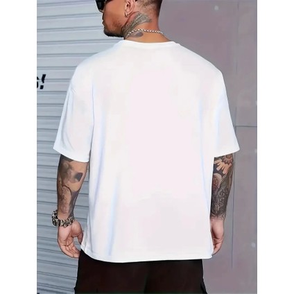 Baskılı Oversize Bisiklet Yaka T-Shirt - Beyaz fiyatları