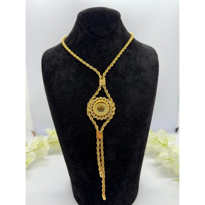 22 Ayar Altın Kaplama Burgu Zincirli Tuğralı Motif Set Kolye,bileklik,küpe LVD524