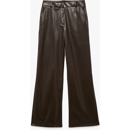 Cepli Düz Bol Paça Suni Deri Pantolon