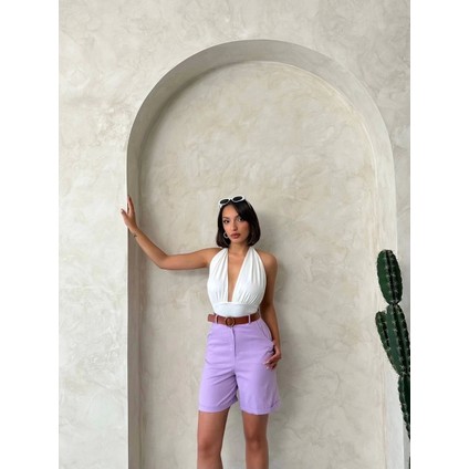 Kemerli Gabardin Şort Lila S25735 fırsatları
