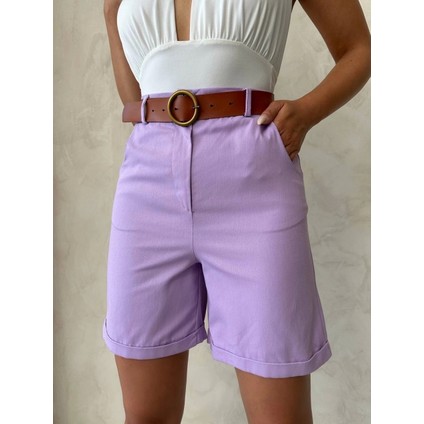 Kemerli Gabardin Şort Lila S25735 indirimleri