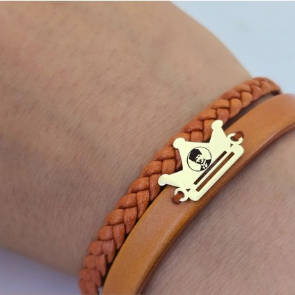 Atatürk Temalı Taç Motifli 14 Ayar Altın Plakalı Kahverengi Derili Hediye Bileklik-467SEMBOL fırsatları