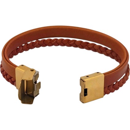 Atatürk Temalı Taç Motifli 14 Ayar Altın Plakalı Kahverengi Derili Hediye Bileklik-467SEMBOL indirimleri