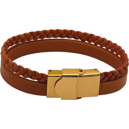 Atatürk Temalı Taç Motifli 14 Ayar Altın Plakalı Kahverengi Derili Hediye Bileklik-467SEMBOL