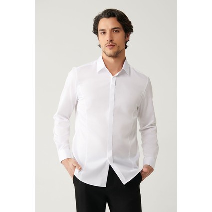 Erkek Beyaz Slim Fit %100 Pamuk Klasik Yaka Saten Gömlek B002002 modelleri