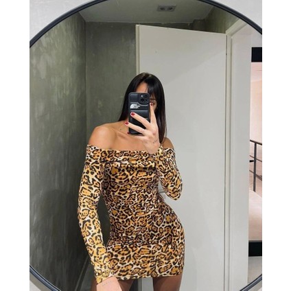 Kadın Madonna Mendil Yaka Leopar Desen Mini Elbise fırsatları