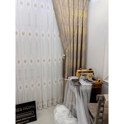 Nivemeshome Süzene 1950 Gold Detaylı 1/3 Sık Pileli Tül Perde Apm fiyatları