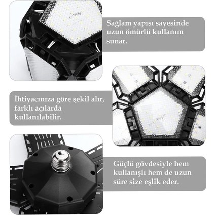 Ledx Ayarlanabilir Açılı 5 Kanatlı 148 Smd Ledli Galaxy Projektör Işığı 60W 6600 Lumen E27 Duy Ampul 32CM Çap