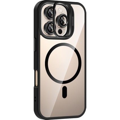 iPhone 16 Pro Kılıf Standlı ve Kamera Lens Hediyeli M-Safe Şarj Özellikli Alt Etro Kapak - Siyah modelleri