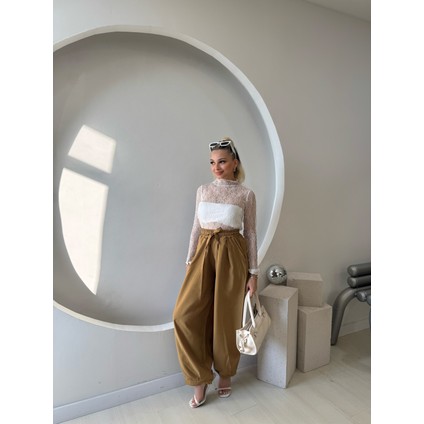 Hardal Beli Lastikli Şalvar Pantolon