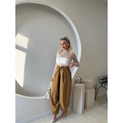 Hardal Beli Lastikli Şalvar Pantolon modelleri