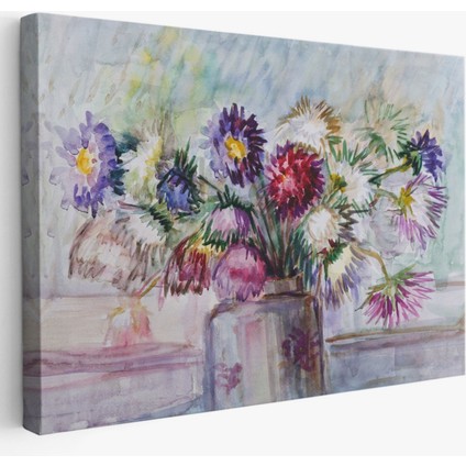 Yağlıboya Görünüm Aster Çiçeği Dekoratif Kanvas Tablo, Duvar Dekoru 3456